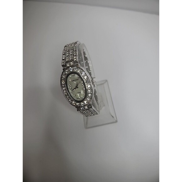 Vintage Cote d' Azur Wristwatch Watch Silver Tone Quartz Crystals Bling Jewelry - Picture 1 of 15